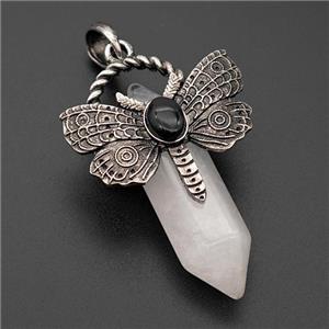 Natural Clear Quartz Prism Pendant Alloy Butterfly Antique Silver, approx 12mm, 35-50mm [GM23385]