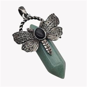 Natural Green Aventurine Prism Pendant Alloy Butterfly Antique Silver, approx 12mm, 35-50mm [GM23388]