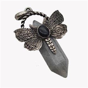 Natural Labradorite Prism Pendant Alloy Butterfly Antique Silver, approx 12mm, 35-50mm [GM23389]