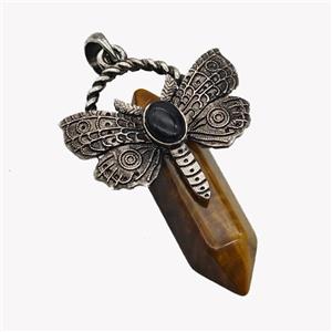 Natural Tiger Eye Stone Prism Pendant Alloy Butterfly Antique Silver, approx 12mm, 35-50mm [GM23390]