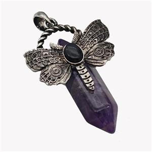 Natural Purple Amethyst Prism Pendant Alloy Butterfly Antique Silver, approx 12mm, 35-50mm [GM23392]