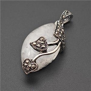 Natural Clear Quartz Leaf Pendant Alloy Pave Rhinestone Antique Silver, approx 15-25mm [GM23394]
