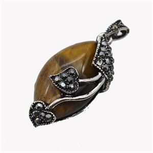 Natural Tiger Eye Stone Leaf Pendant Alloy Pave Rhinestone Antique Silver, approx 15-25mm [GM23399]