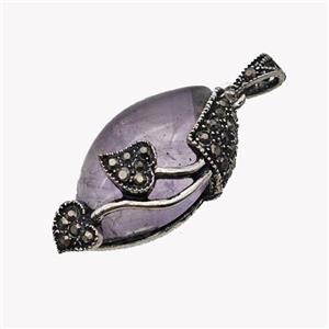 Natural Purple Amethyst Leaf Pendant Alloy Pave Rhinestone Antique Silver, approx 15-25mm [GM23401]