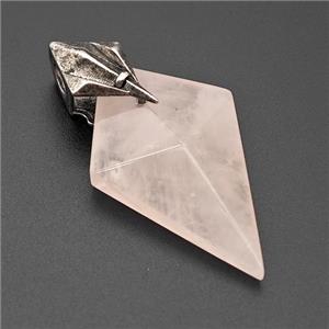 Natural Pink Rose Quartz Arrowhead Pendant Alloy Antique Silver, approx 20-40mm [GM23404]