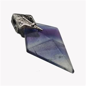 Natural Multicolor Fluorite Arrowhead Pendant Alloy Antique Silver, approx 20-40mm [GM23409]