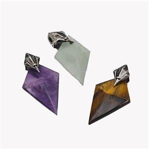 Natural Gemstone Arrowhead Pendant Alloy Antique Silver Mixed, approx 20-40mm [GM23411]