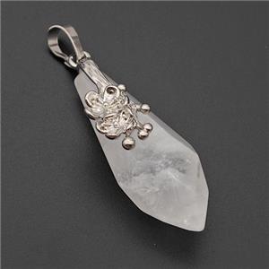 Natural Clear Quartz Teardrop Pendant Alloy Flower Antique Silver, approx 15-40mm [GM23412]