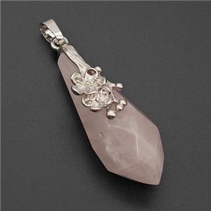 Natural Pink Rose Quartz Teardrop Pendant Alloy Flower Antique Silver, approx 15-40mm [GM23414]