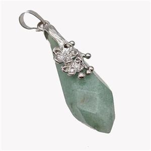 Natural Green Aventurine Teardrop Pendant Alloy Flower Antique Silver, approx 15-40mm [GM23416]