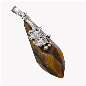 Natural Tiger Eye Stone Teardrop Pendant Alloy Flower Antique Silver, approx 15-40mm [GM23417]