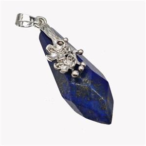 Natural Blue Lapis Lazuli Teardrop Pendant Alloy Flower Antique Silver, approx 15-40mm [GM23418]