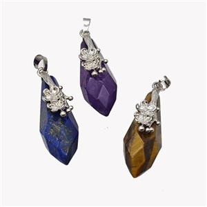 Natural Gemstone Teardrop Pendant Alloy Flower Antique Silver Mixed, approx 15-40mm [GM23420]