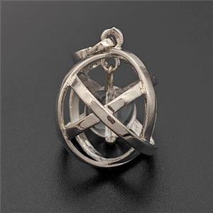 Alloy Sphere Pendant With Clear Quartz Platinum Plated, approx 18mm [GM23421]