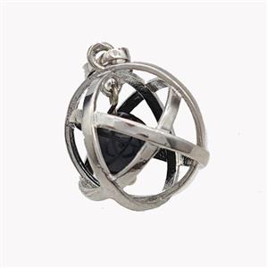 Alloy Sphere Pendant With Black Obsidian Platinum Plated, approx 18mm [GM23423]