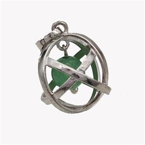 Alloy Sphere Pendant With Green Aventurine Platinum Plated, approx 18mm [GM23424]