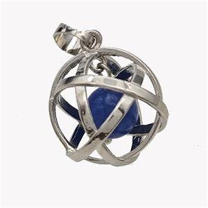Alloy Sphere Pendant With Blue Jade Platinum Plated, approx 18mm [GM23426]