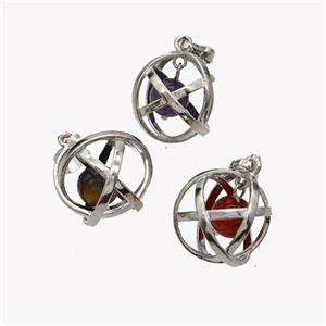 Alloy Sphere Pendant With Gemstone Platinum Plated Mixed, approx 18mm [GM23430]
