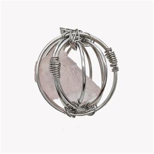 Copper Sphere Pendant With Rose Quartz Nugget Wire Wrapped Platinum Plated, approx 30mm [GM23431]