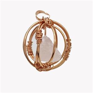 Copper Sphere Pendant With Rose Quartz Nugget Wire Wrapped Rose Gold, approx 30mm [GM23435]