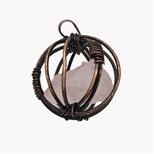 Copper Sphere Pendant With Rose Quartz Nugget Wire Wrapped Antique Red, approx 30mm [GM23439]