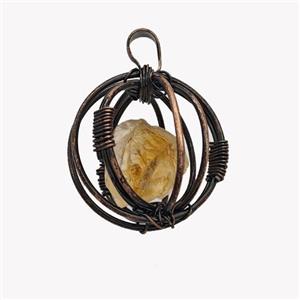 Copper Sphere Pendant With Citrine Nugget Wire Wrapped Antique Red, approx 30mm [GM23440]