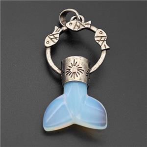 White Opalite Mermaid-tail Pendant Alloy Fish Antique Silver, approx 27-50mm [GM23444]