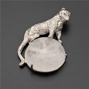 Alloy Leopard Pendant Pave Clear Quartz Platinum Plated, approx 22mm, 27-40mm [GM23453]