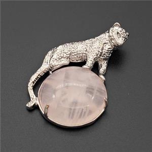 Alloy Leopard Pendant Pave Rose Quartz Platinum Plated, approx 22mm, 27-40mm [GM23454]
