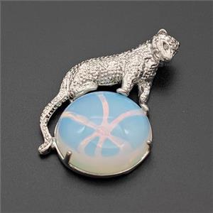 Alloy Leopard Pendant Pave Opalite Platinum Plated, approx 22mm, 27-40mm [GM23455]