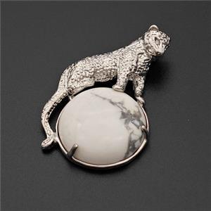 Alloy Leopard Pendant Pave White Howlite Platinum Plated, approx 22mm, 27-40mm [GM23456]