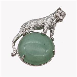 Alloy Leopard Pendant Pave Green Aventurine Platinum Plated, approx 22mm, 27-40mm [GM23457]