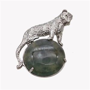 Alloy Leopard Pendant Pave Labradorite Platinum Plated, approx 22mm, 27-40mm [GM23458]