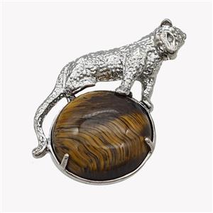 Alloy Leopard Pendant Pave Tiger Eye Platinum Plated, approx 22mm, 27-40mm [GM23460]