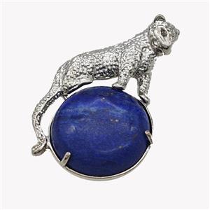 Alloy Leopard Pendant Pave Blue Lapis Platinum Plated, approx 22mm, 27-40mm [GM23461]