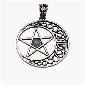 Alloy Moon Star Pendant Pave Labradorite Antique Silver, approx 33mm [GM23464]