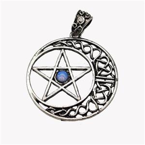 Alloy Moon Star Pendant Pave Opalite Antique Silver, approx 33mm [GM23465]