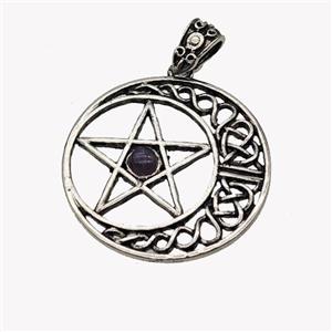 Alloy Moon Star Pendant Pave Purple Amethyst Antique Silver, approx 33mm [GM23470]