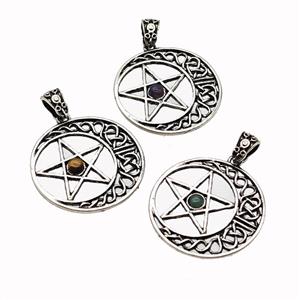 Alloy Moon Star Pendant Pave Gemstone Antique Silver Mixed, approx 33mm [GM23471]