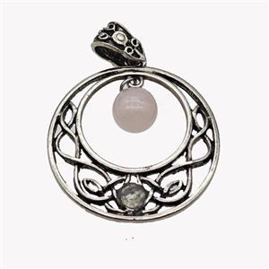 Alloy GoGo Pendant Pave Rose Quartz Antique Silver, approx 8mm, 30mm [GM23473]