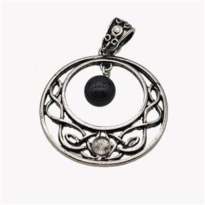 Alloy GoGo Pendant Pave Black Obsidian Antique Silver, approx 8mm, 30mm [GM23475]