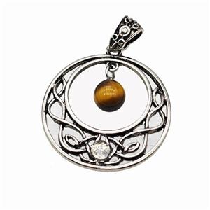 Alloy GoGo Pendant Pave Tiger Eye Stone Antique Silver, approx 8mm, 30mm [GM23480]