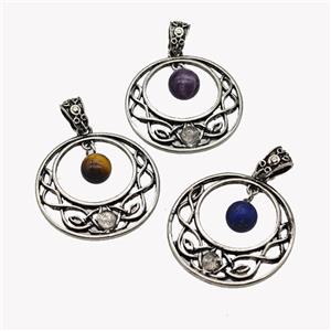 Alloy GoGo Pendant Pave Gemstone Antique Silver Mixed, approx 8mm, 30mm [GM23484]
