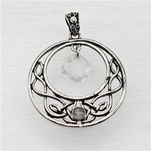 Alloy GoGo Pendant With Clear Quartz Antique Silver, approx 12mm, 40mm [GM23485]