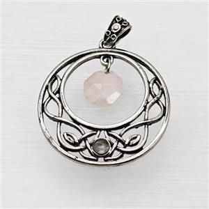 Alloy GoGo Pendant With Rose Quartz Antique Silver, approx 12mm, 40mm [GM23486]