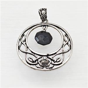 Alloy GoGo Pendant With Black Obsidian Antique Silver, approx 12mm, 40mm [GM23488]