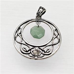 Alloy GoGo Pendant With Green Aventurine Antique Silver, approx 12mm, 40mm [GM23489]