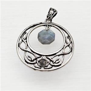 Alloy GoGo Pendant With Labradorite Antique Silver, approx 12mm, 40mm [GM23490]