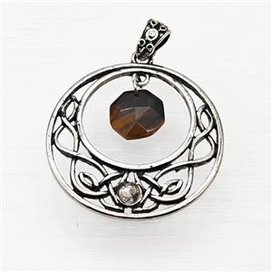 Alloy GoGo Pendant With Tiger Eye Stone Antique Silver, approx 12mm, 40mm [GM23491]