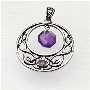 Alloy GoGo Pendant With Purple Amethyst Antique Silver, approx 12mm, 40mm [GM23493]
